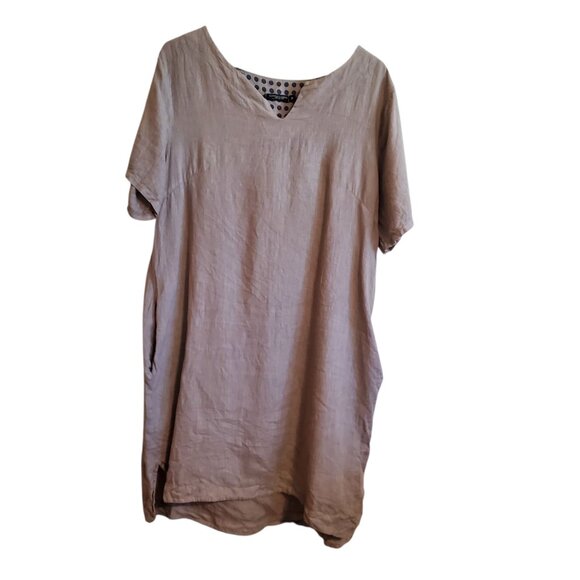 Lungo L'arno | Linen Lagenlook Popover Tunic Dress Hi Low Hem with Pockets - Picture 1 of 15